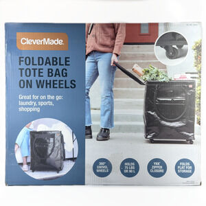 CleverMade Foldable Tote Bag on Wheels 24"x18"x14" Utility Cart Holds 75 lbs